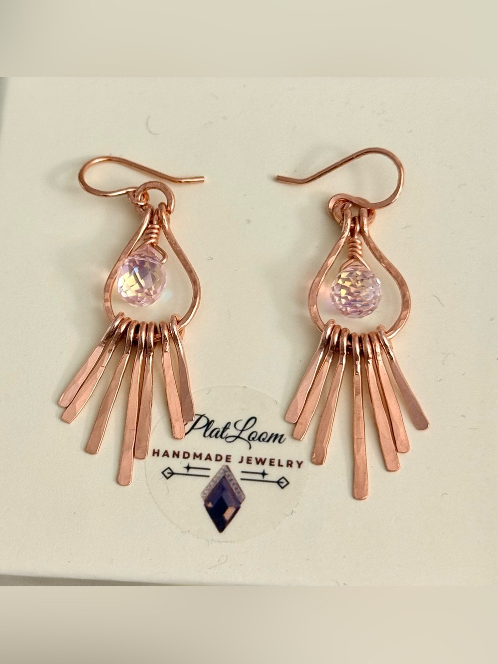 Textured Teardrop Paddle Fringe Earrings with Pink Briolette Accents